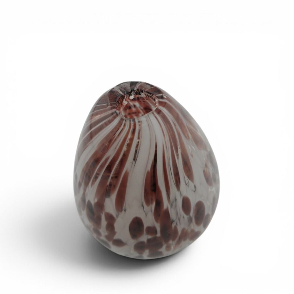 Hand Blown Studio Art Glass Bud Vase Brown White Confetti Swirl 3.5" Unsigned